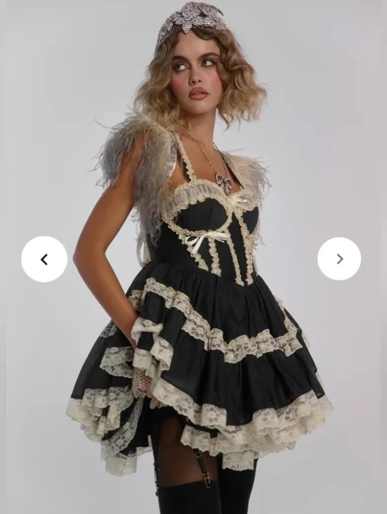 Selkie Moulin Rouge Mini Dress Size Small Worn Once Selkie Black Dress With Lace - Picture 2 of 5